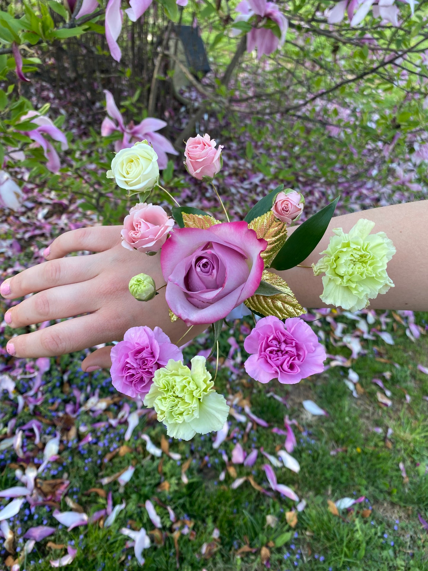 Prom Corsage - Floating Florals - modern wire & ribbon design