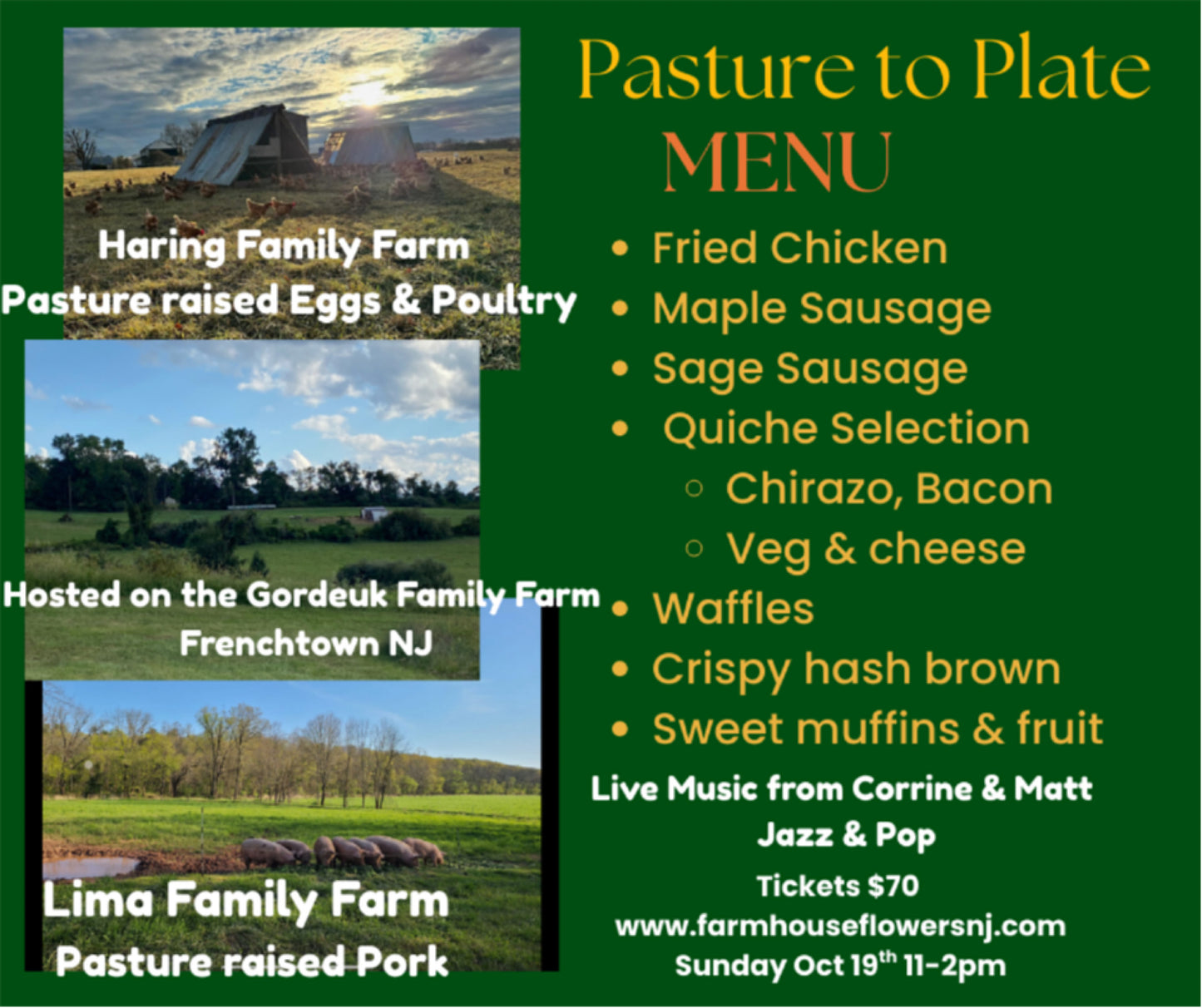 Pasture to Plate Farm Brunch Sunday Oct 19th 11-2pm